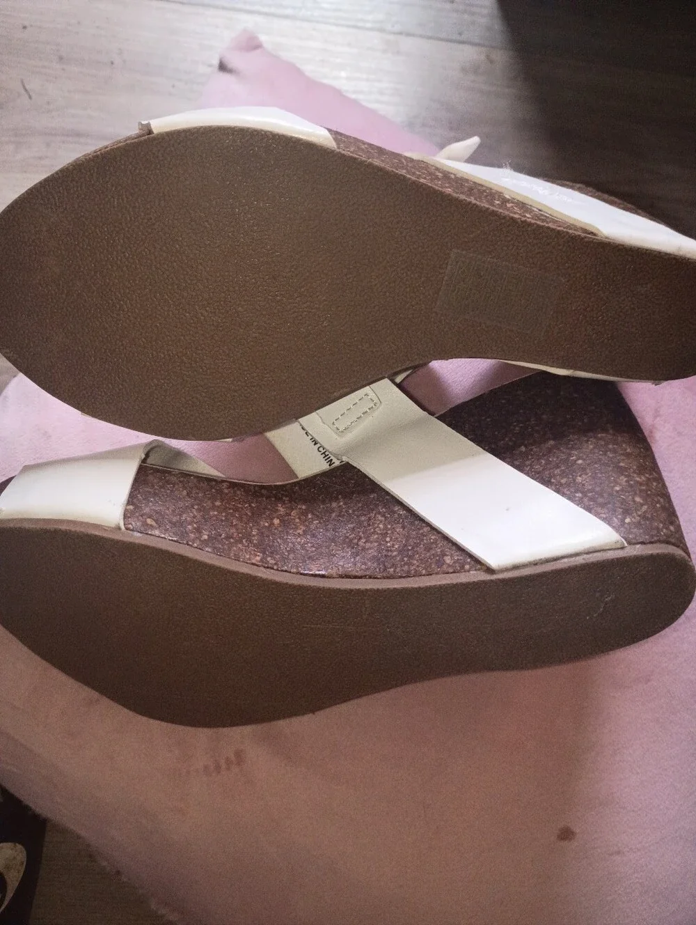 White Cork-Platform Wedge Sandals for Women